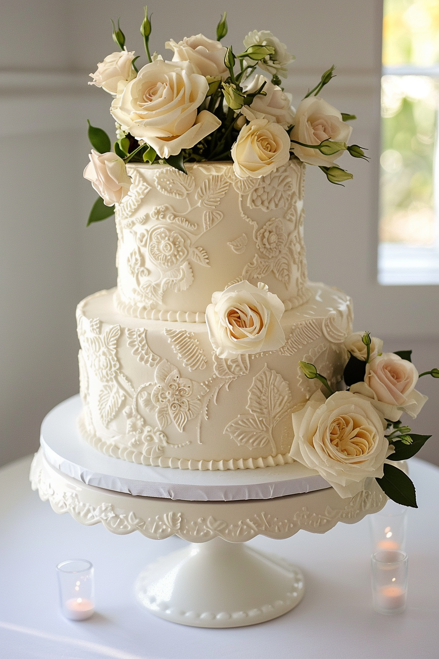 Wedding cake. Lambeth buttercream piping with classic floral pattern.