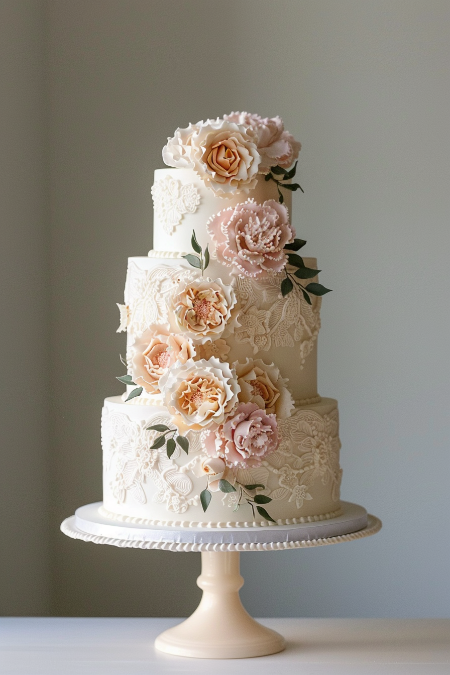 Wedding cake. Lambeth buttercream piping with classic floral pattern.