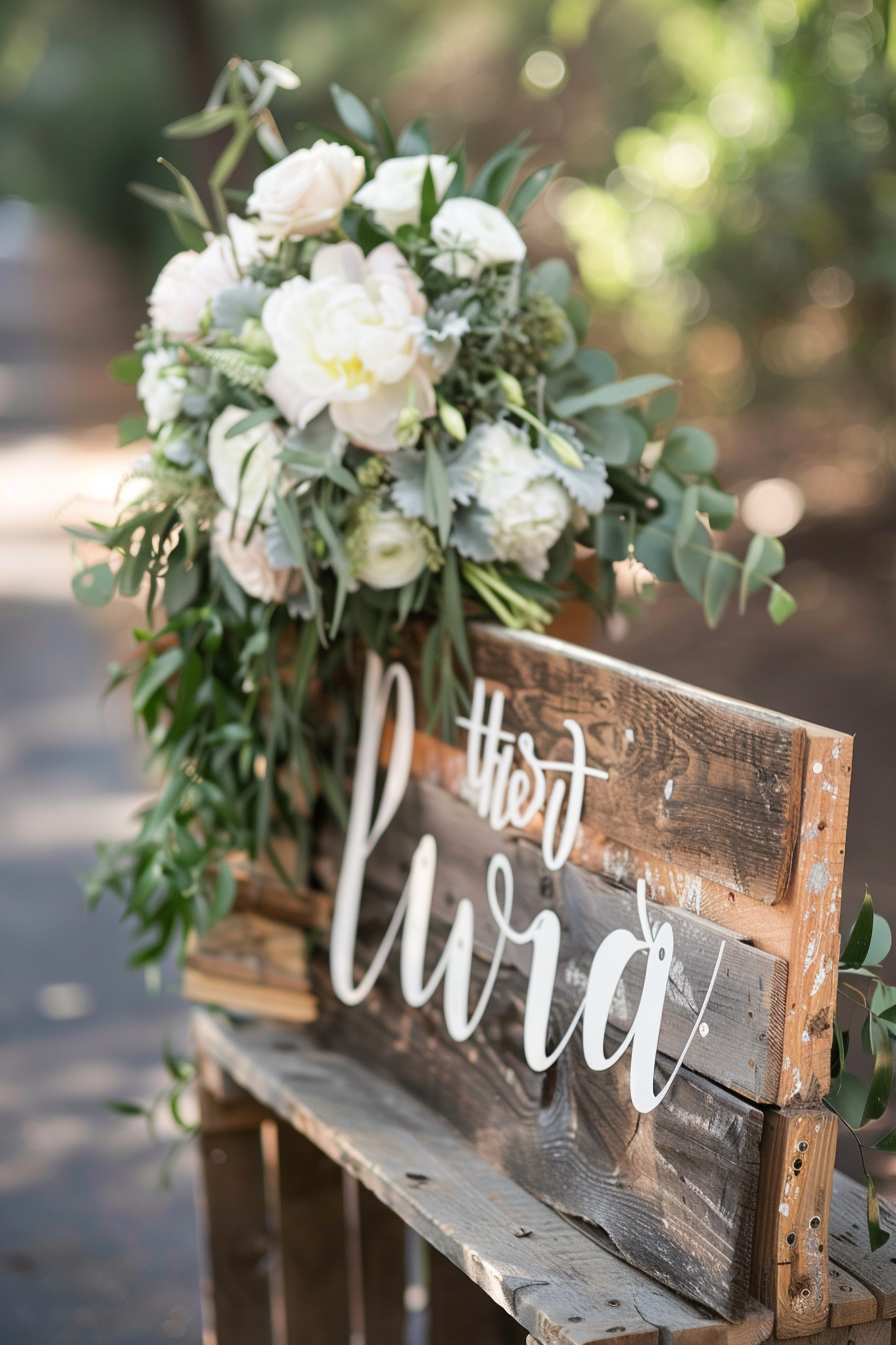 Rustic wedding sign. Weathered wood with white calligraphy.