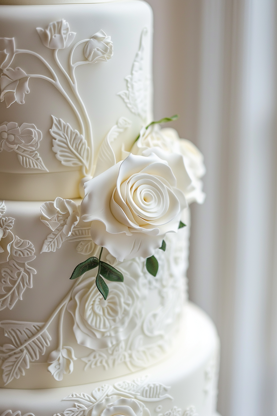 Wedding cake. Lambeth buttercream piping with classic rose floral pattern.