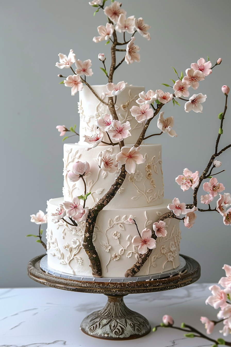 Wedding cake. Lambeth buttercream piping with timeless blossom pattern.