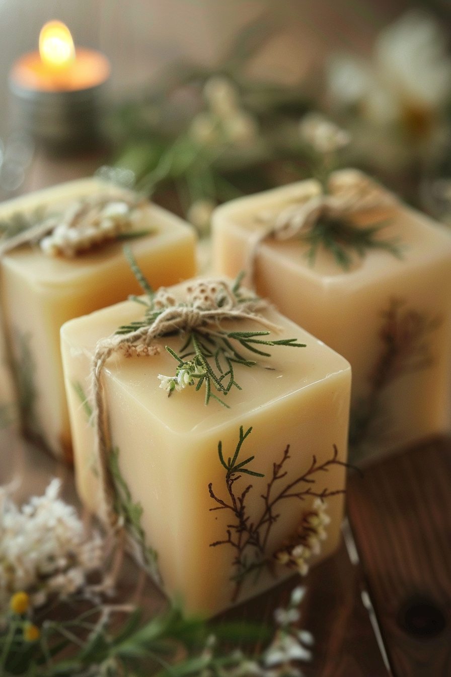 Boho wedding favor. Hand-dipped botanical beeswax candles.