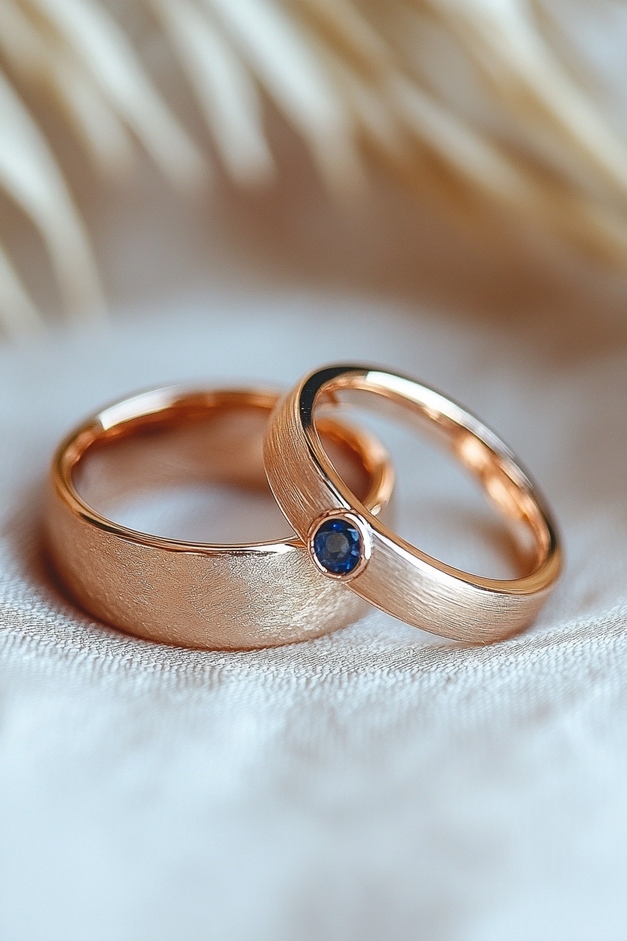 Wedding ring collection. Rose gold band with secret sapphire.