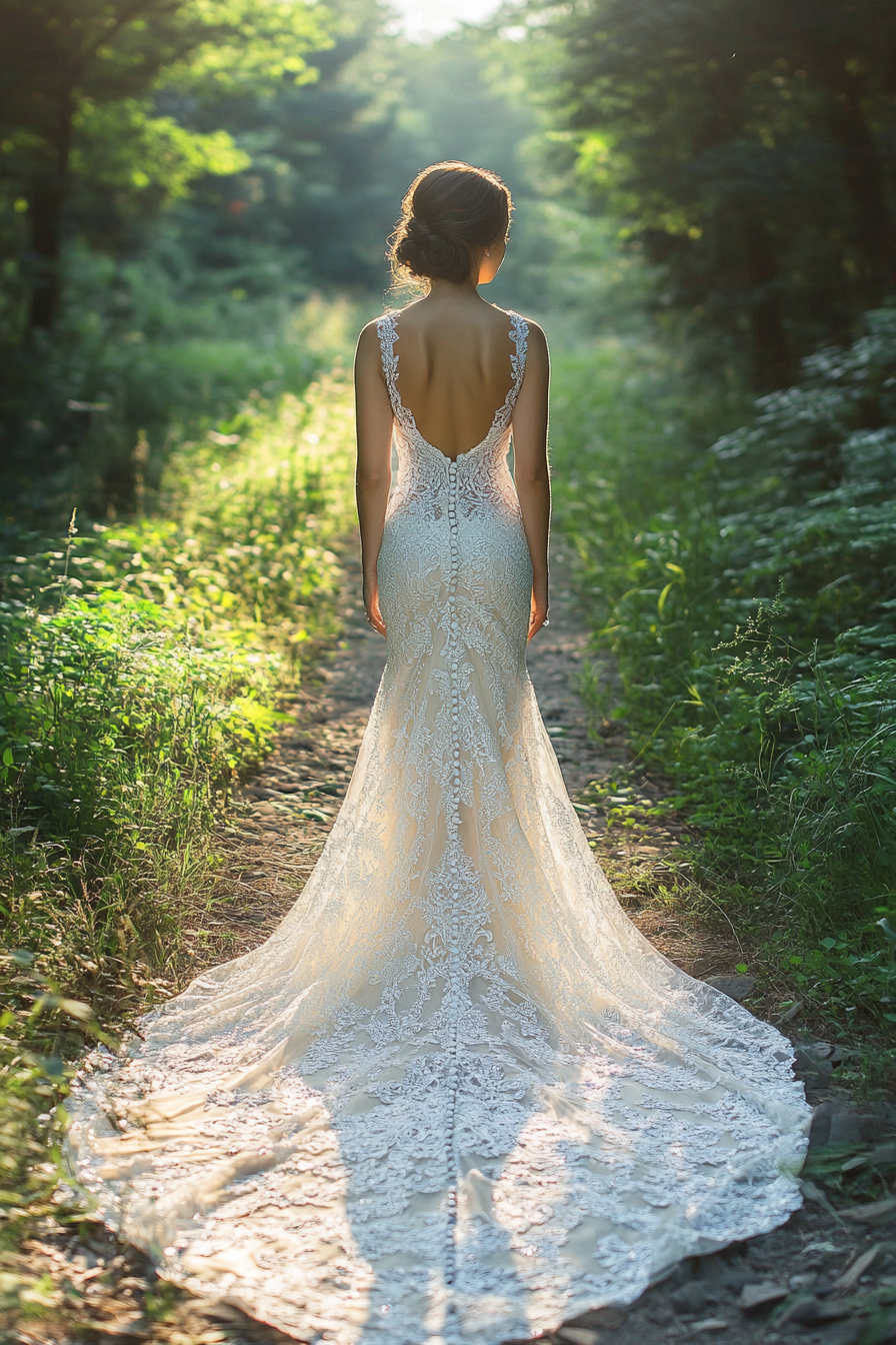 Wedding gown. Ivory lace with crystalized bodice and cathedral train.