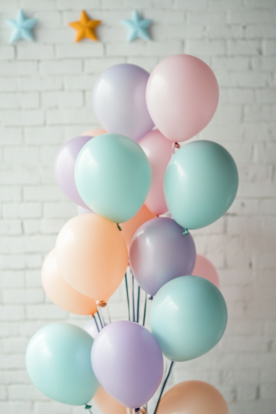 Wedding decor. pastel balloons with star motifs.