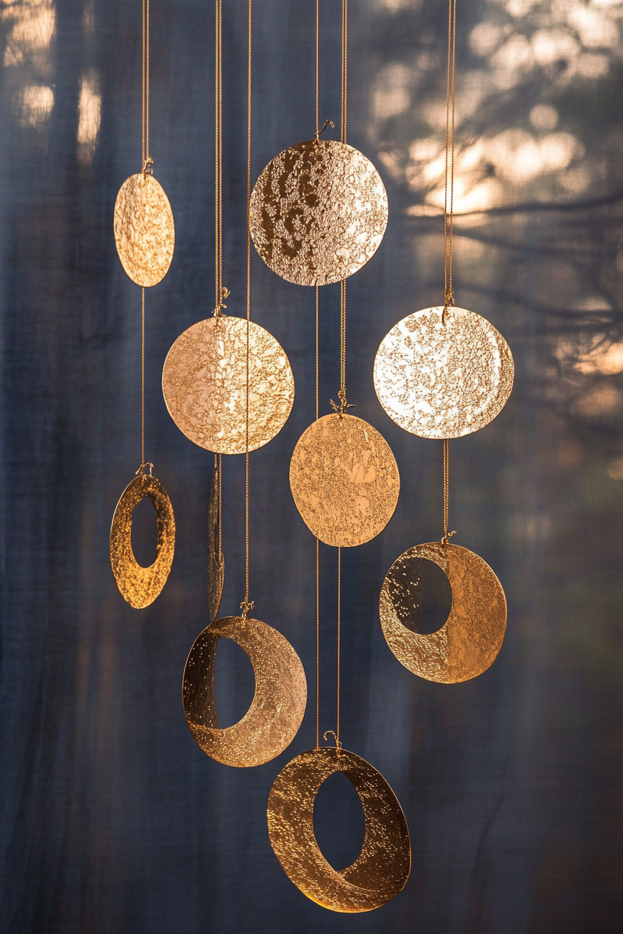 Wedding decor collection. Hanging metallic moon phase backdrop.