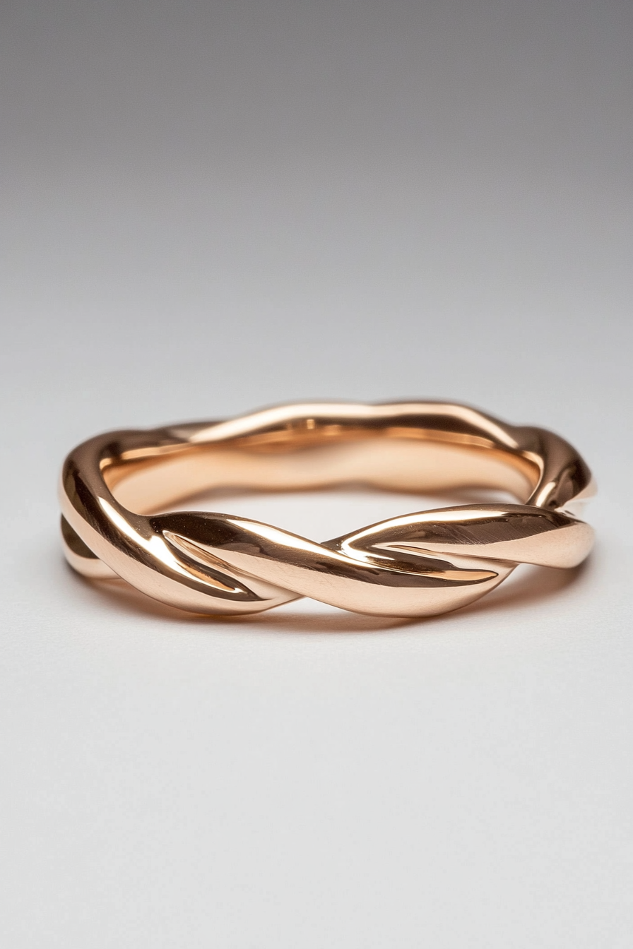 Wedding ring collection. Rose gold twisted band with secret diamond inset.