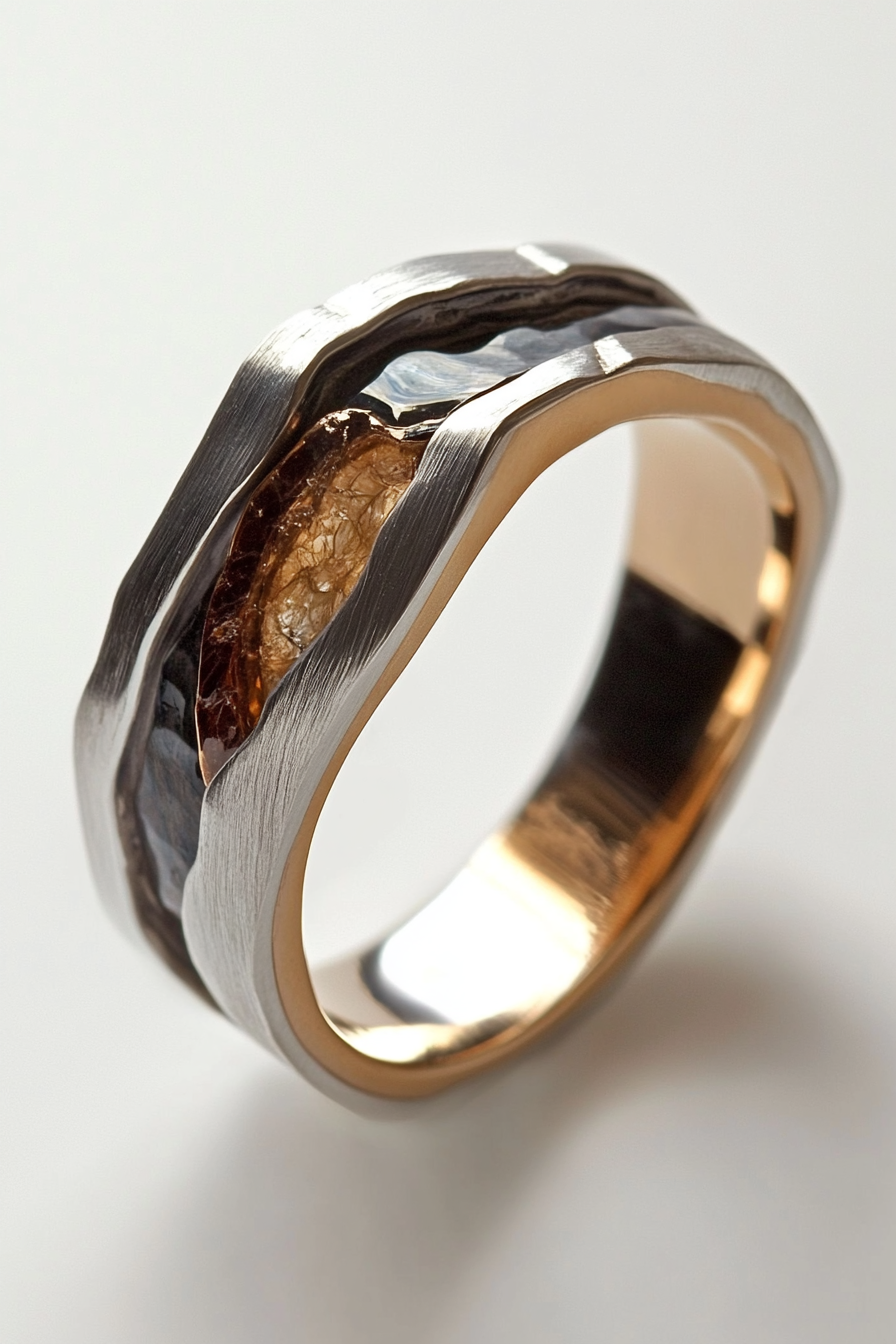 Wedding ring. Mixed metals with sapphire slice hidden inside.