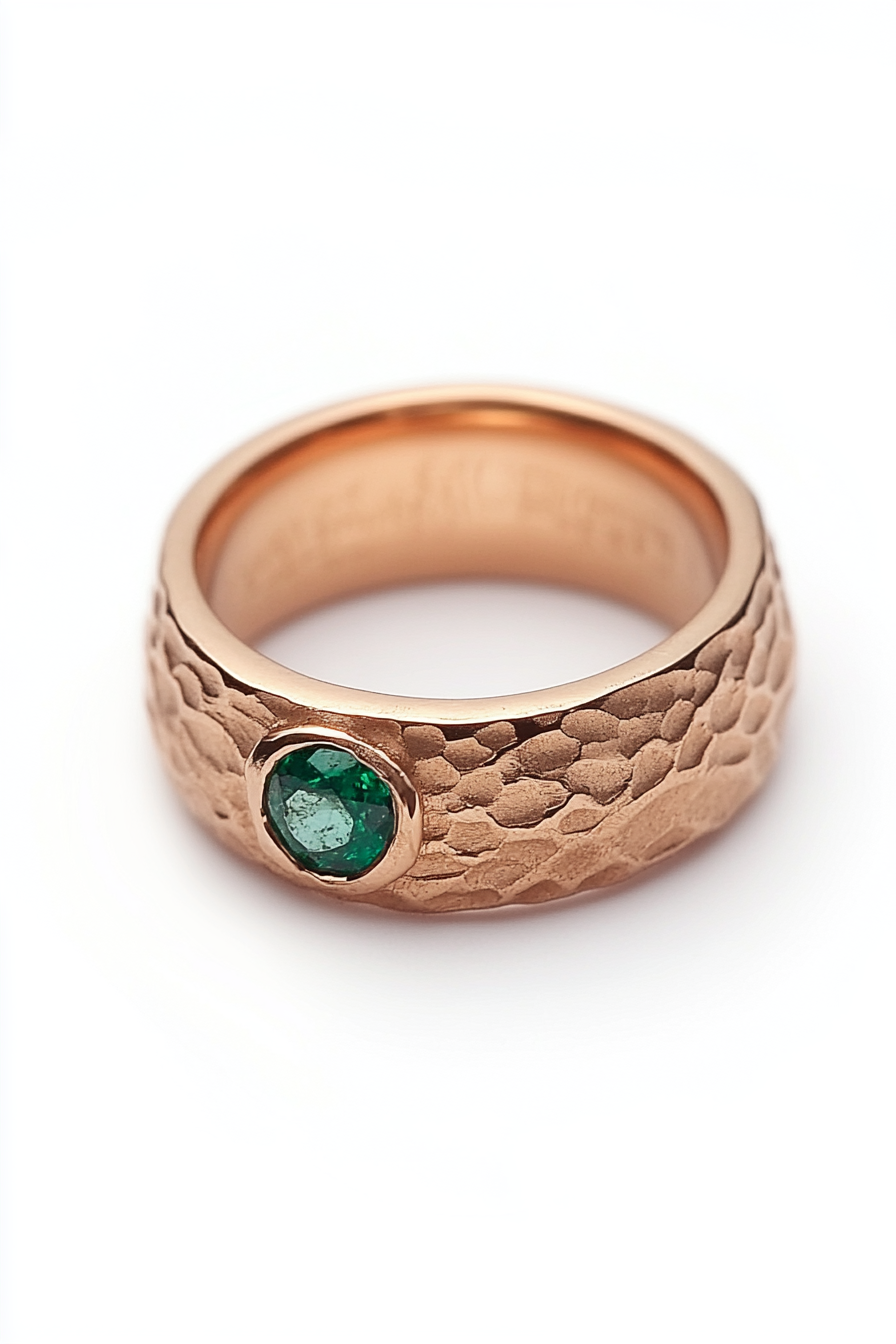 Wedding ring collection. Rose gold band with hidden emerald.