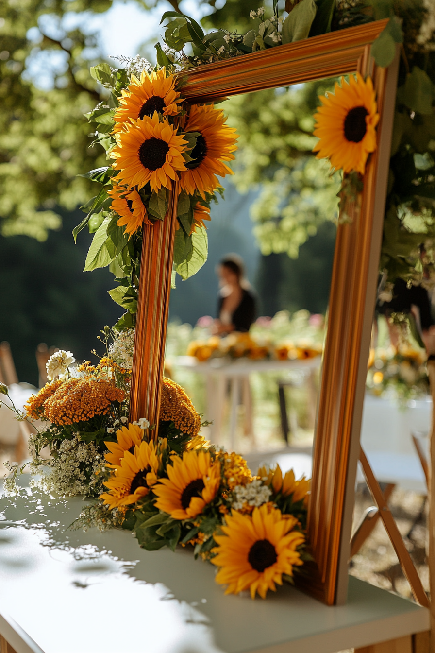 Wedding welcome mirror. Acrylic with sunflower frame.