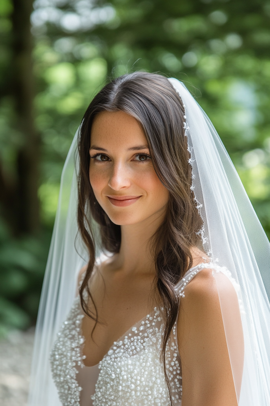 Cathedral length wedding veil. Scalloped edged with scattered small pearls.