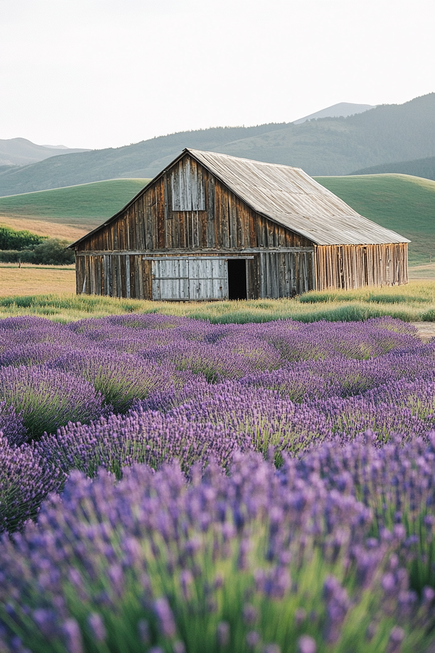 Small wedding venue concept. Repurposed barn framed by wild lavender fields.