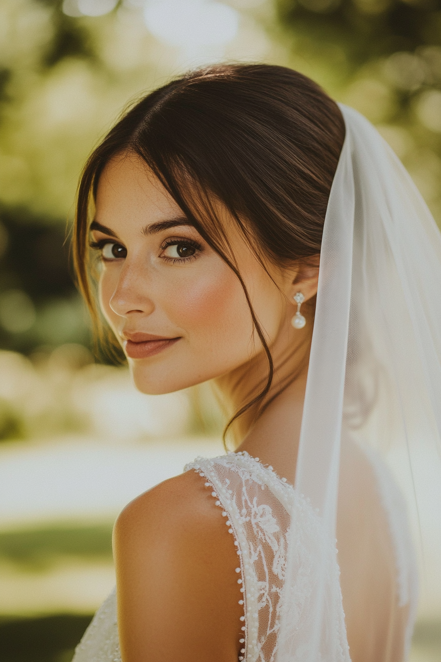 Cathedral length wedding veil. Ivory with delicate pearl-dotted lace edges.