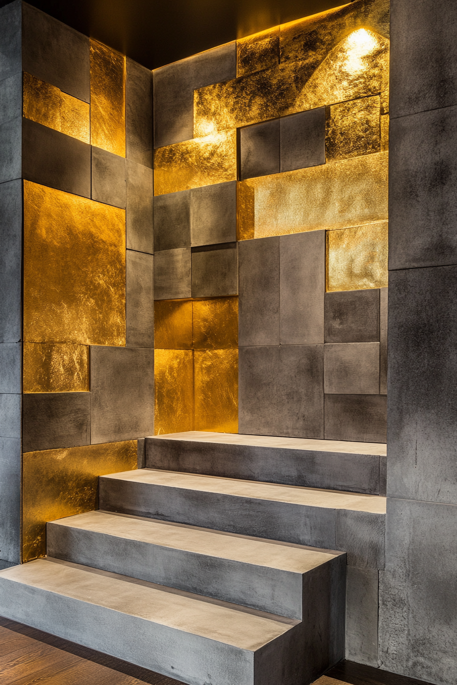 Entryway. Concrete blocks with gold leaf accent wall.