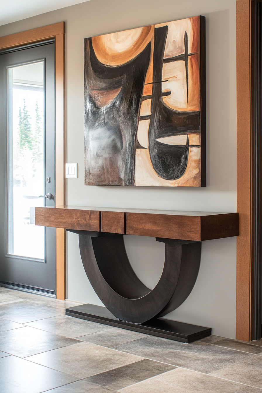 Entryway. Cold steel console table under a Picasso reproduction.